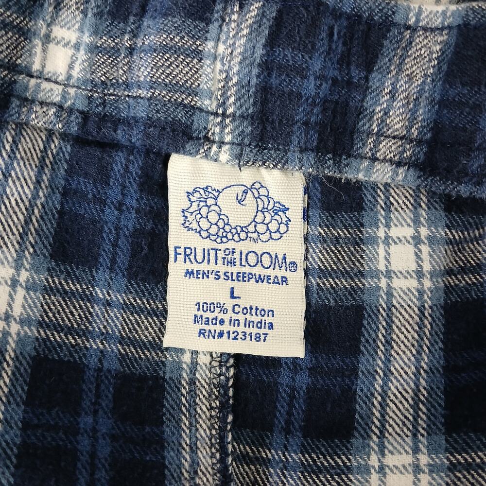 Fruit of the Loom Flannel Men's Sleepwear Lounge Pants L blue plaid cotton PJs - Picture 4 of 11